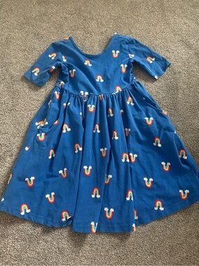 Hanna Andersson Blue Rainbow Print Twirl Dress Sz 120cm